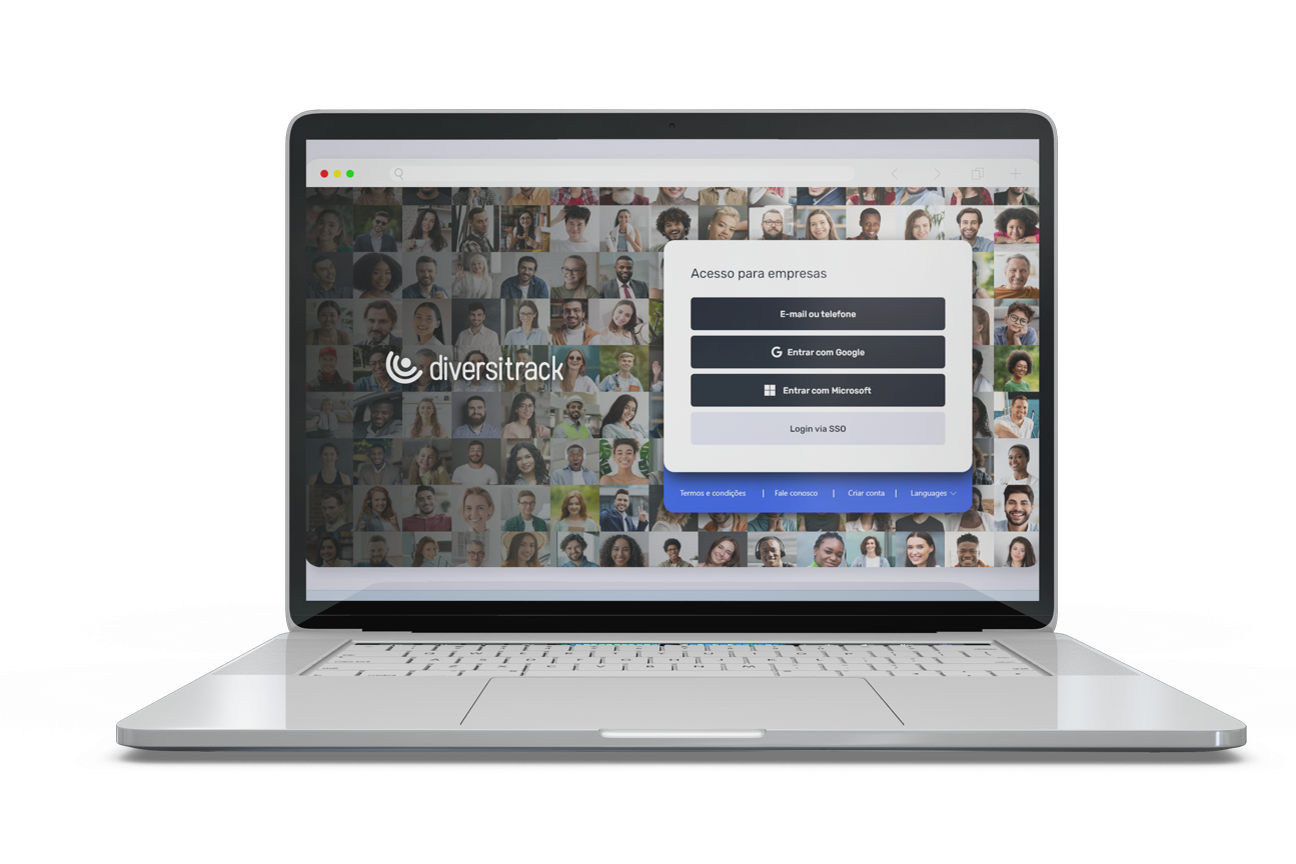 Tela da plataforma Diversitrack de acesso para empresas